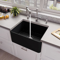 Alfi Brand Black Matte Smooth Apron 24" x 18" Single Bowl Fireclay Farm Sink ABF2418-BM